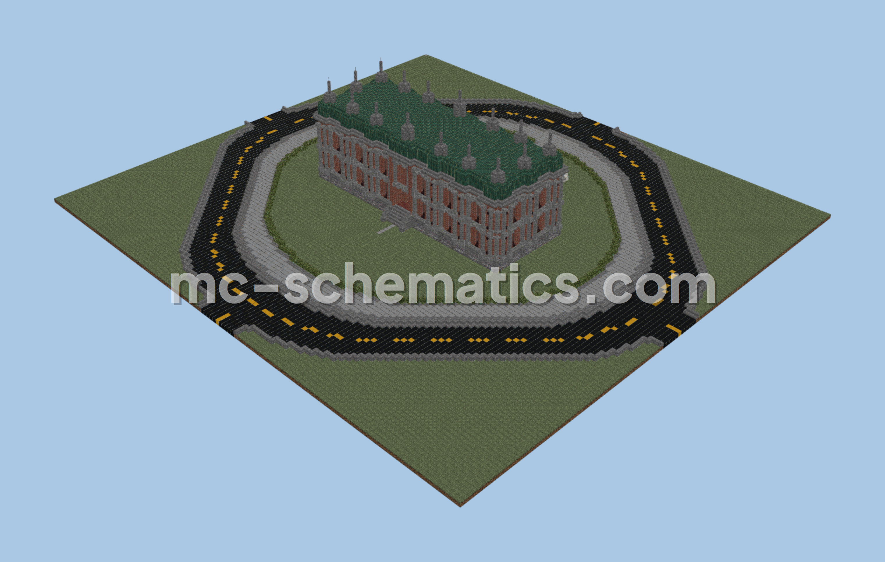 Town Hall Building With Road Minecraft schematic preview