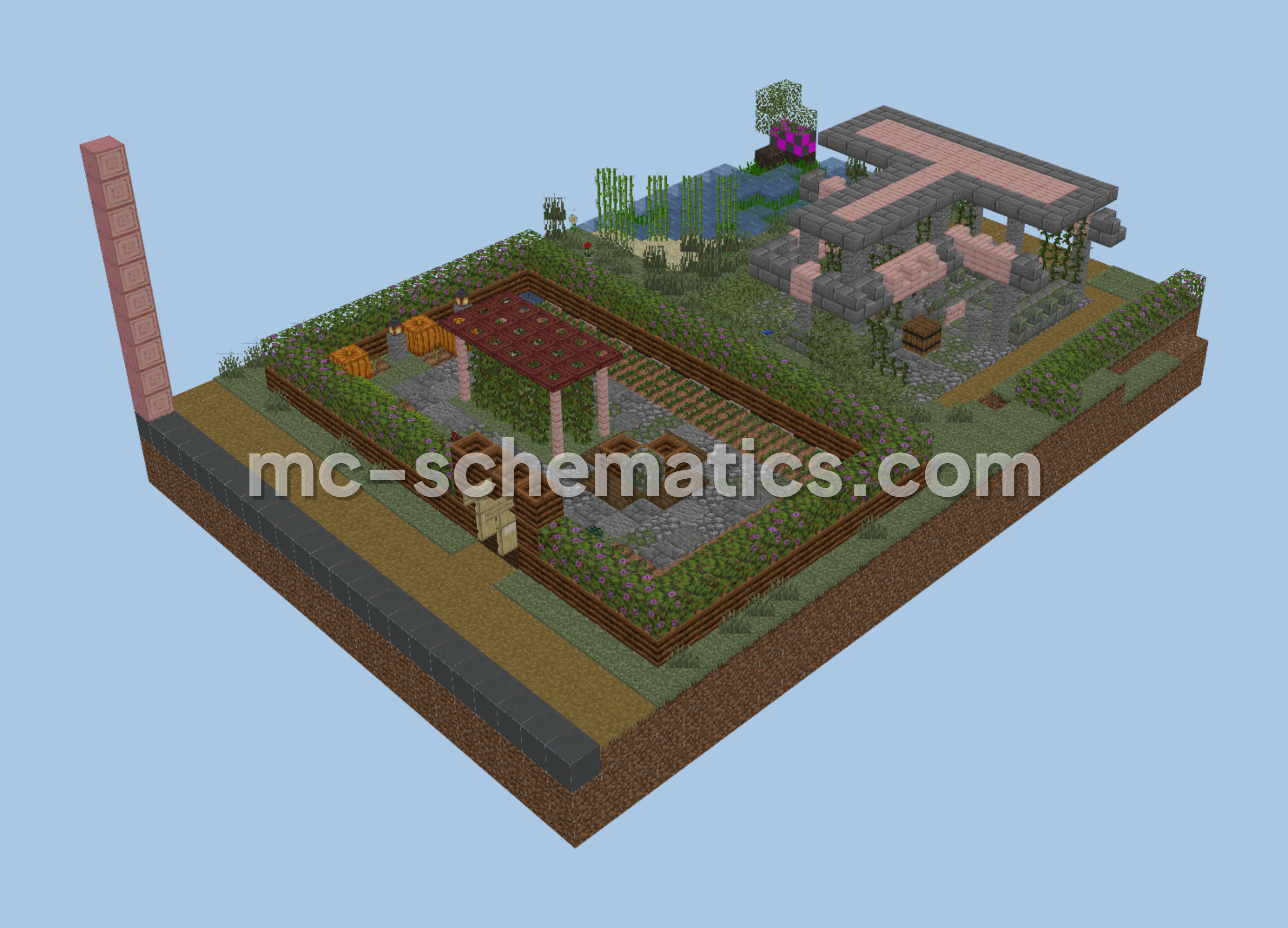 Town Vegetable Garden and Well Minecraft schematic preview