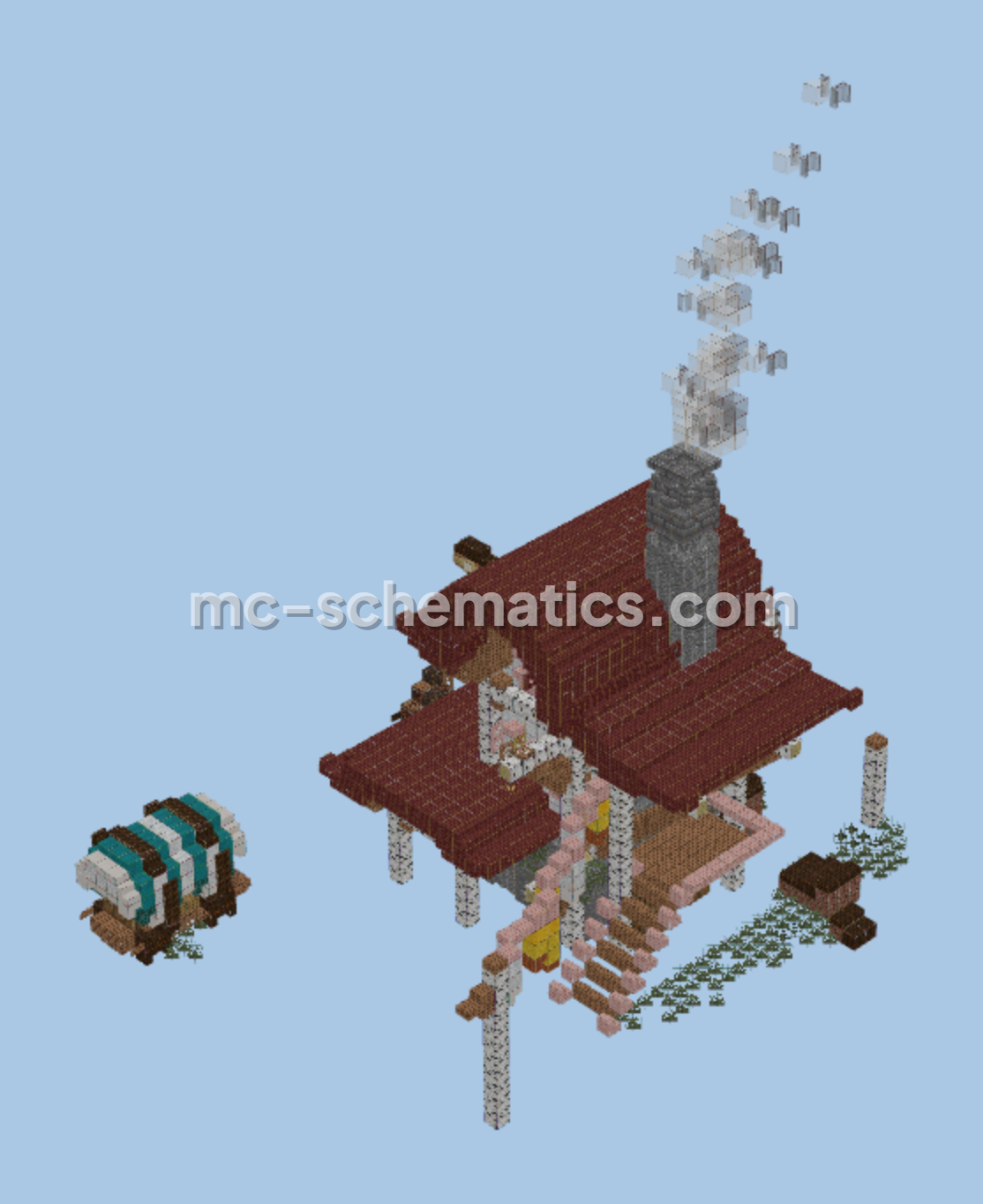 Tropical Beach Pirate Hideout with Lookout Tower Minecraft schematic