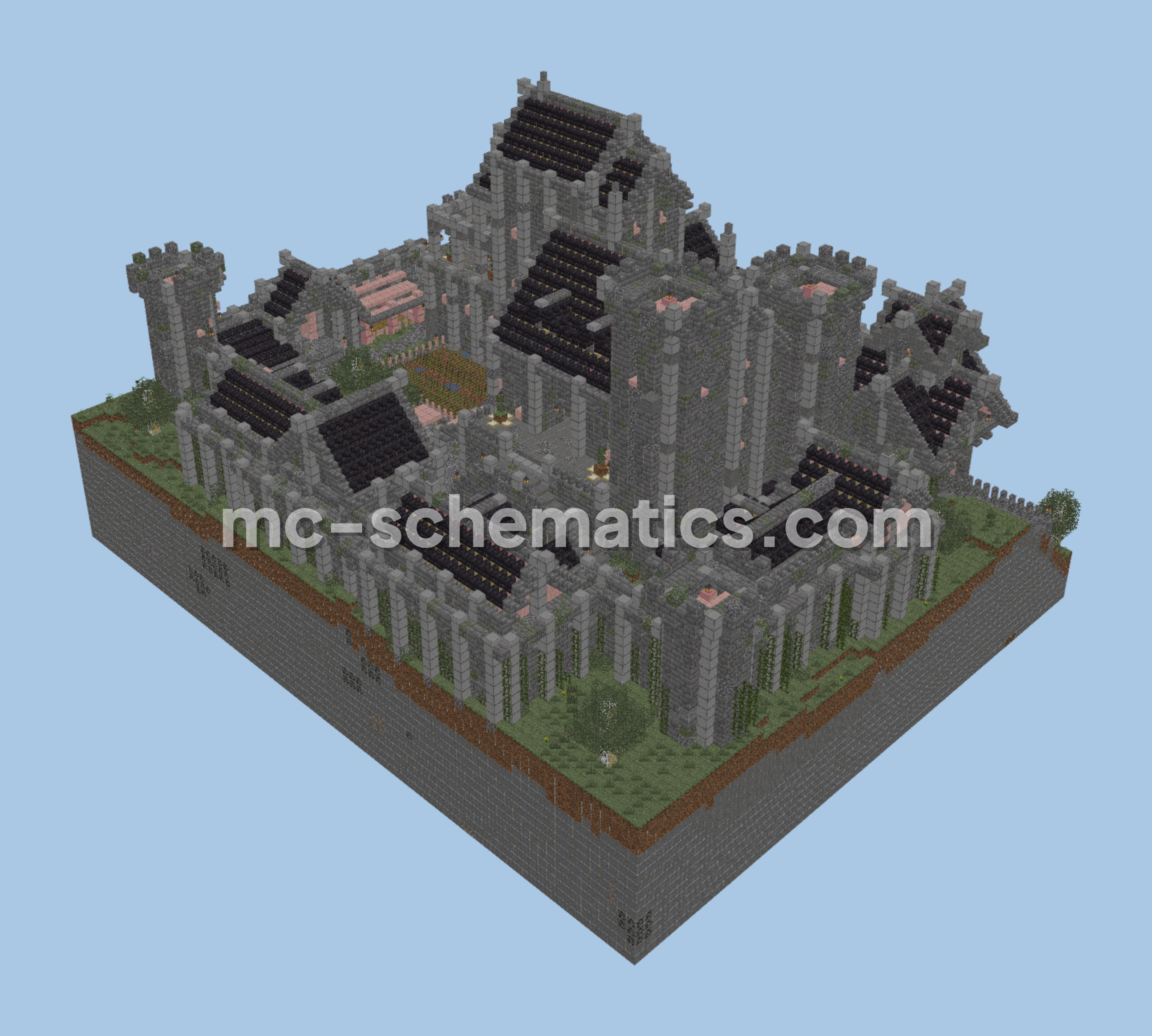 Walled Medieval Castle With Interior Minecraft schematic