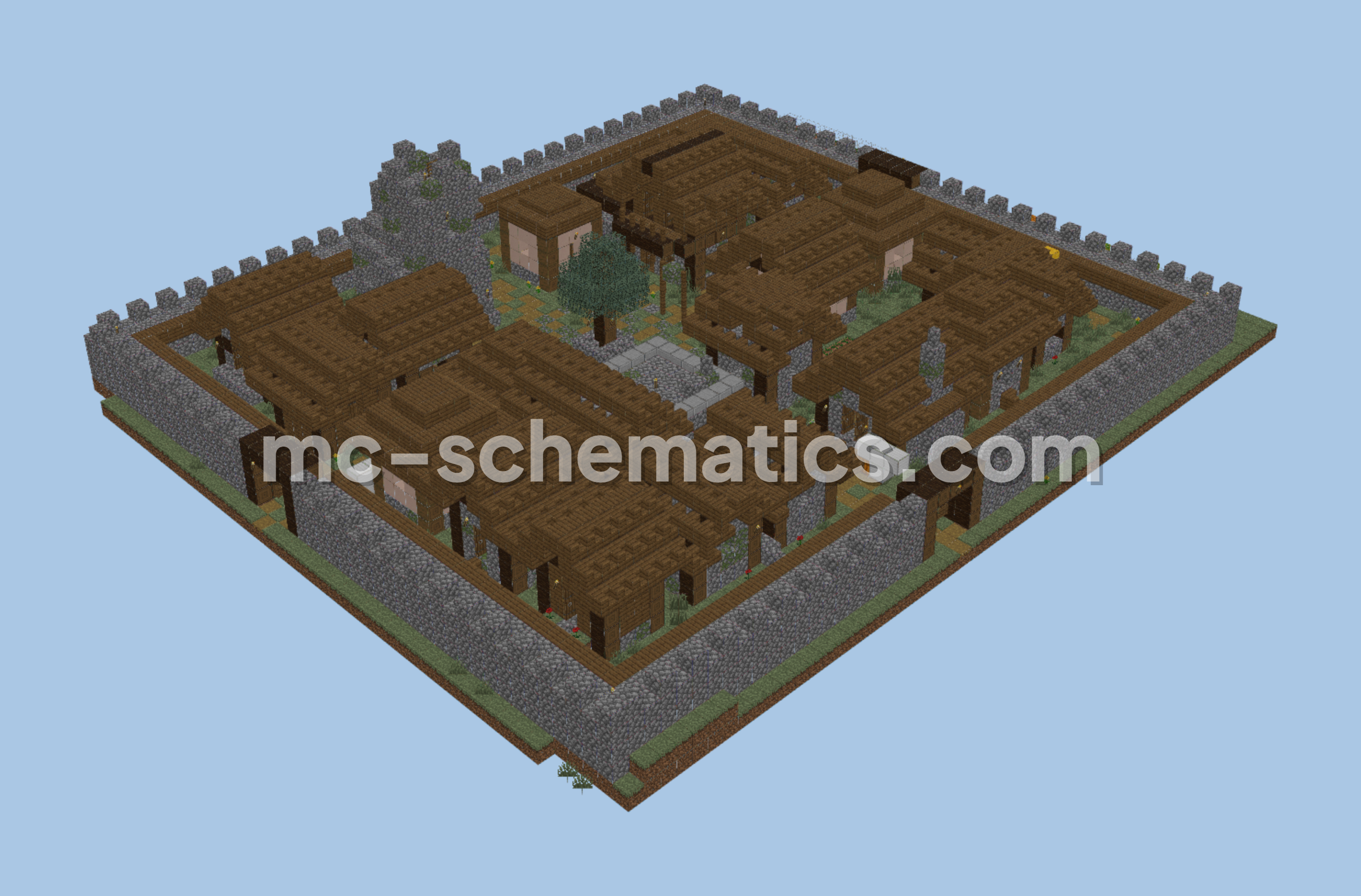Walled NPC Village Build Minecraft schematic preview
