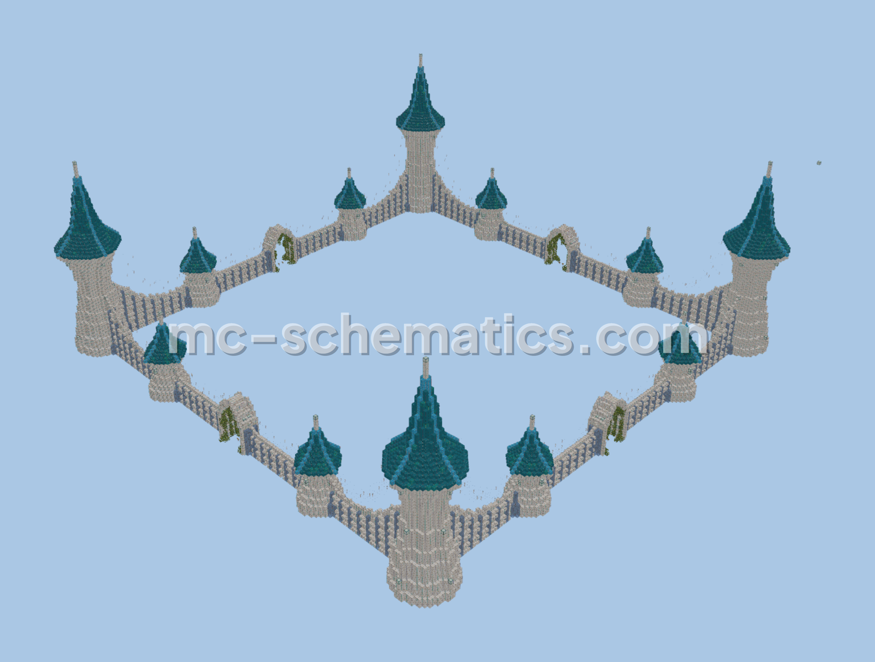 White Cyan Palace Walls Minecraft schematic preview