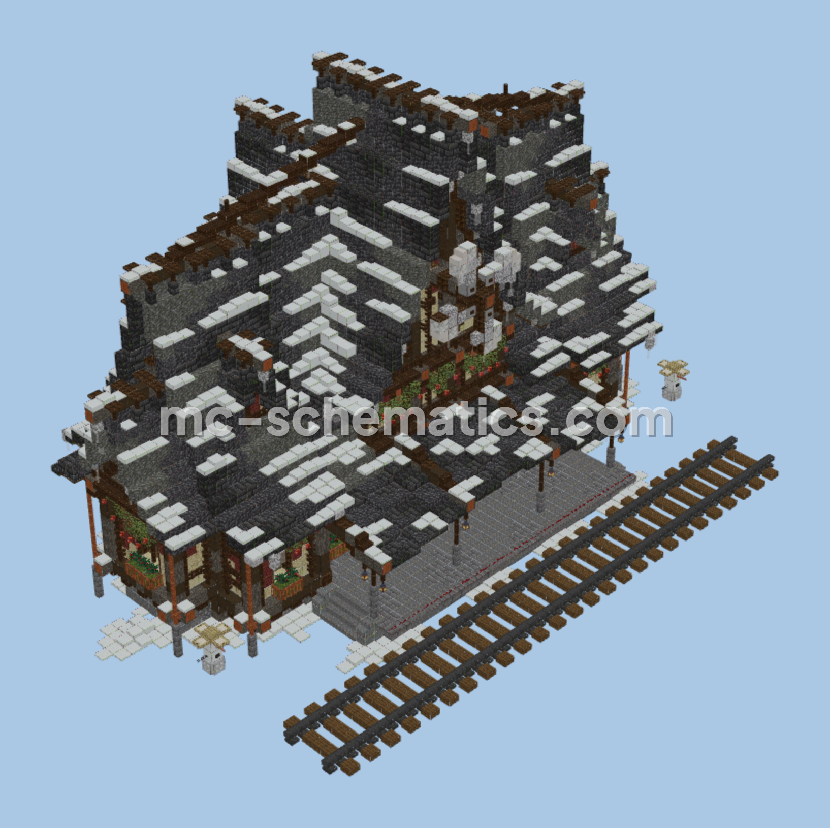 Winter Train Station Build Minecraft schematic preview