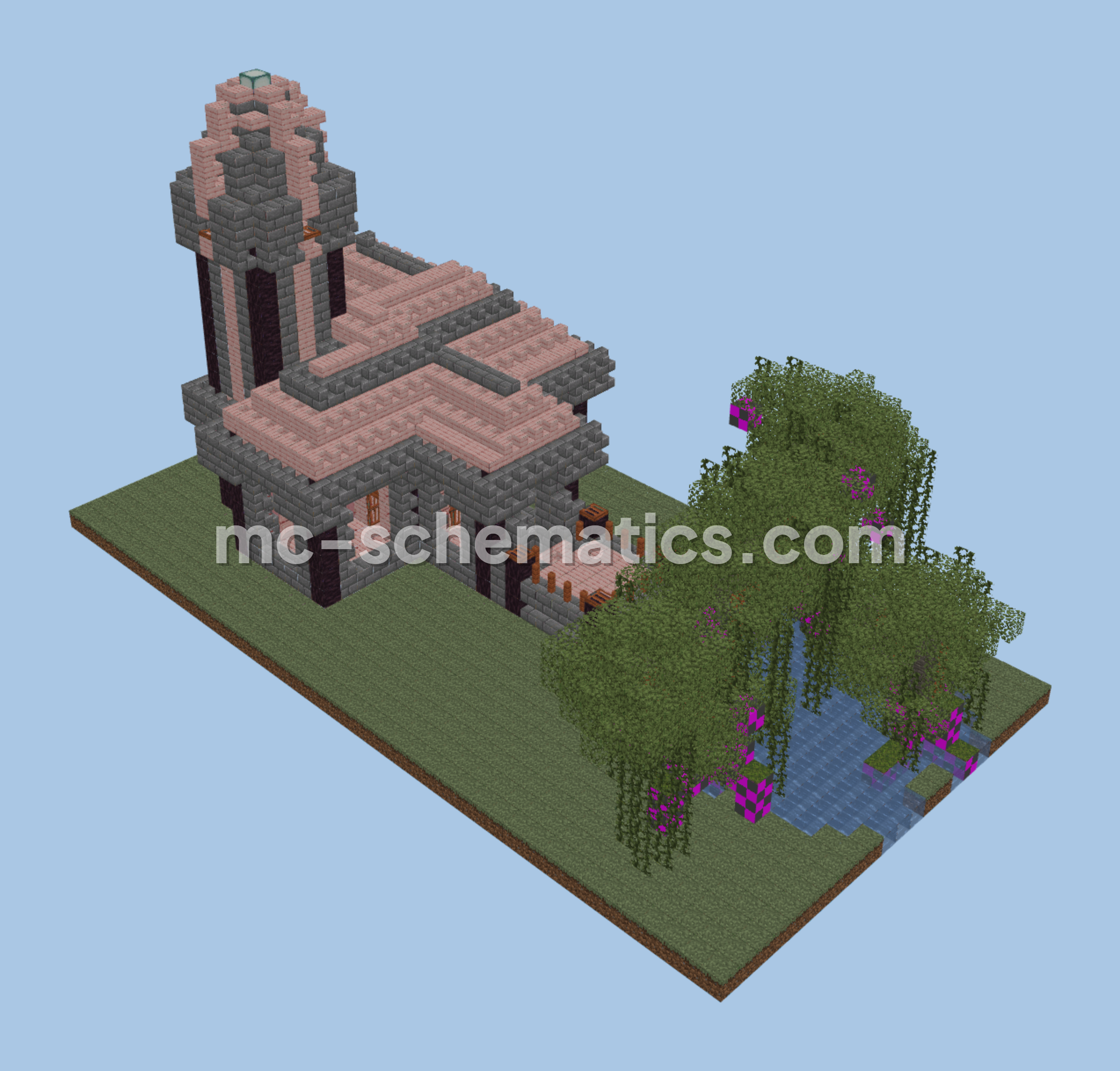 Mysterious Witch House With Pond And Tower Minecraft schematic preview
