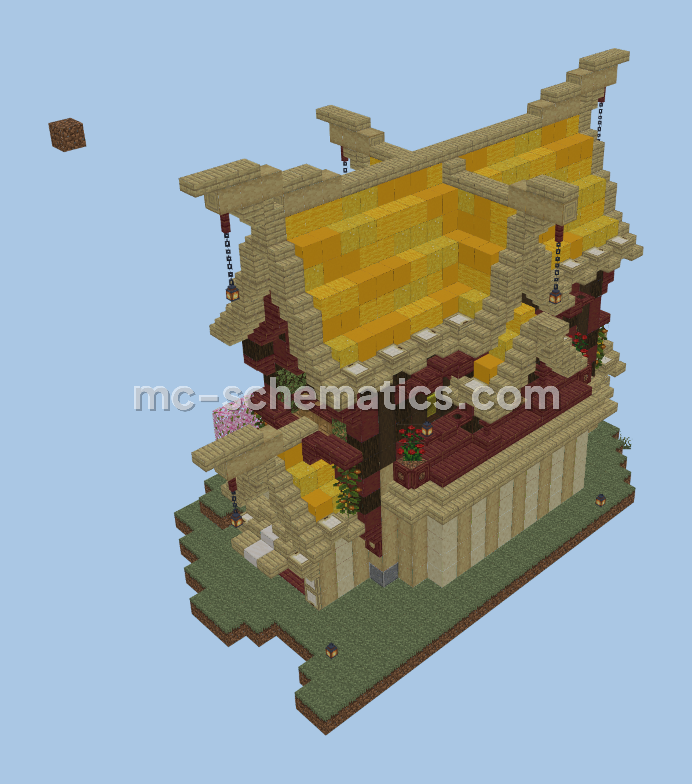 Yellow Fantasy House With Flower Farm Minecraft schematic preview